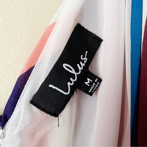 Lulu’s | Spreading Joy Striped Mini Skater Dress Pink Multi Medium - Picture 6 of 7